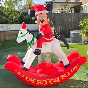 6’ Gemmy Disney Airblown Inflatable Mickey Mouse On Rocking Horse Christmas 2008